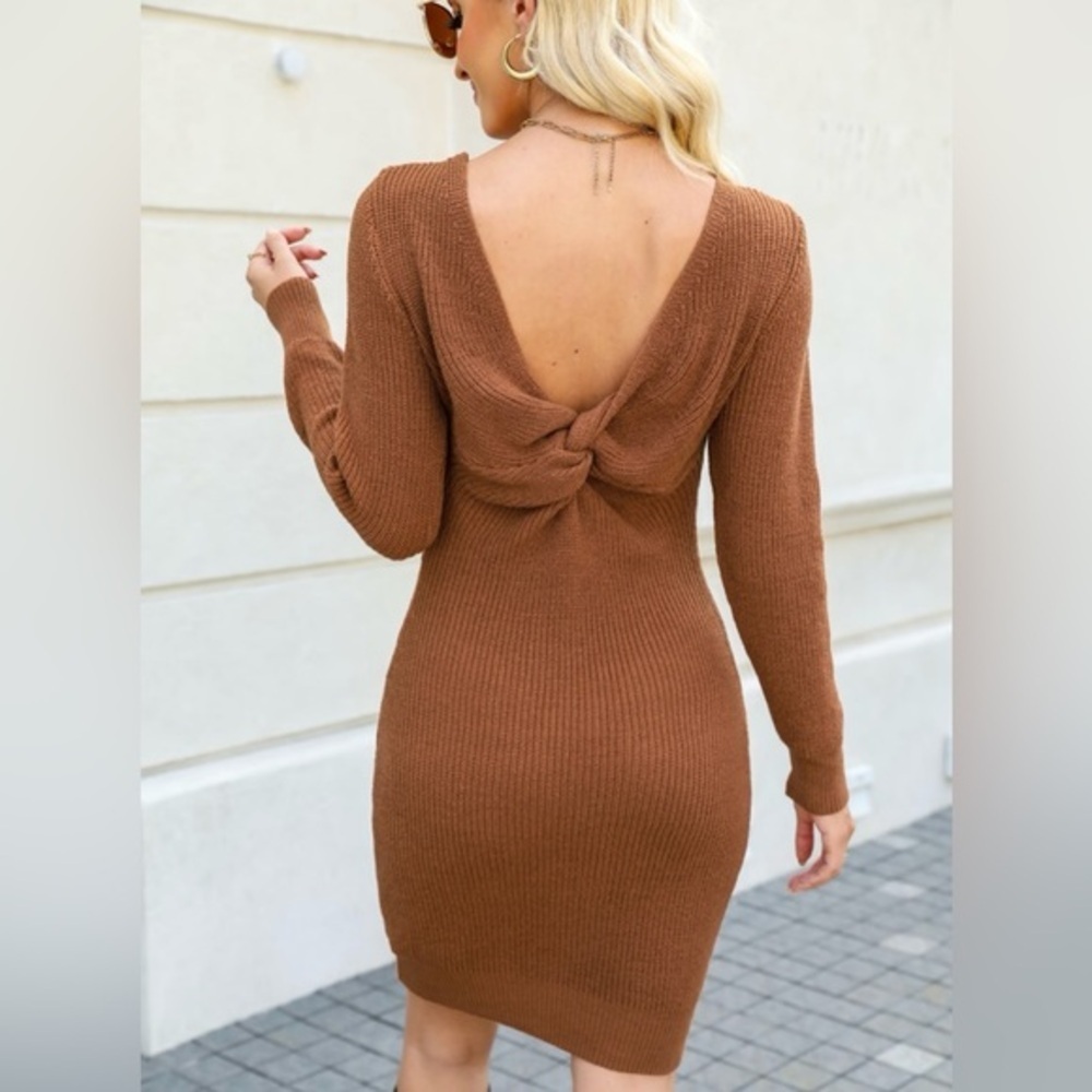 Cupshe Brown V-neck Bodycon Sweater Dress XL, NWOT Cozy Chic